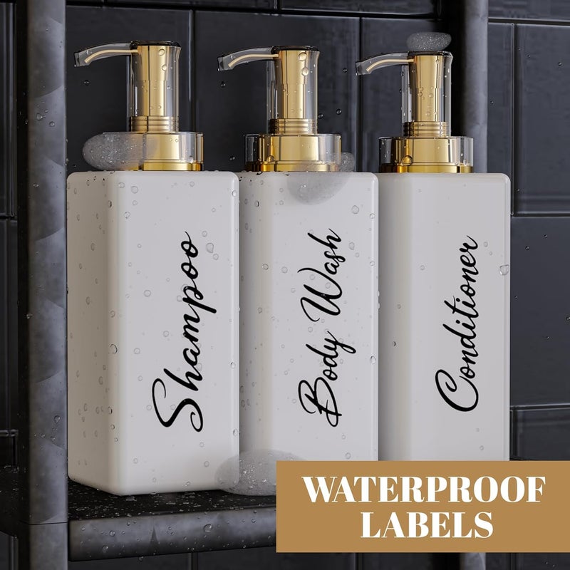 Akalin Refillable Shampoo and Conditioner Bottles, 16oz White and Gold Soap Dispenser Bathroom, Shampoo and Conditioner Dispenser for Bathroom Lotion Body Wash Massage Oils (White) - Image 5